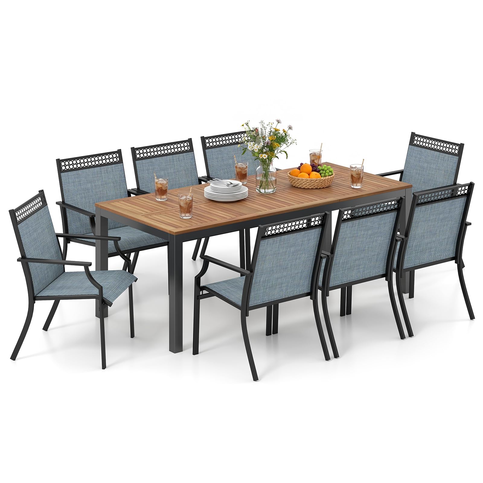 8695c13ea49b621cf0d1e48492609012e40f630b47937a6ac4815d6f1ccd17eb.jpg Tangkula 9 Pieces Patio Dining Set for 8 Outdoor Rectangular Patio Table - Image 1