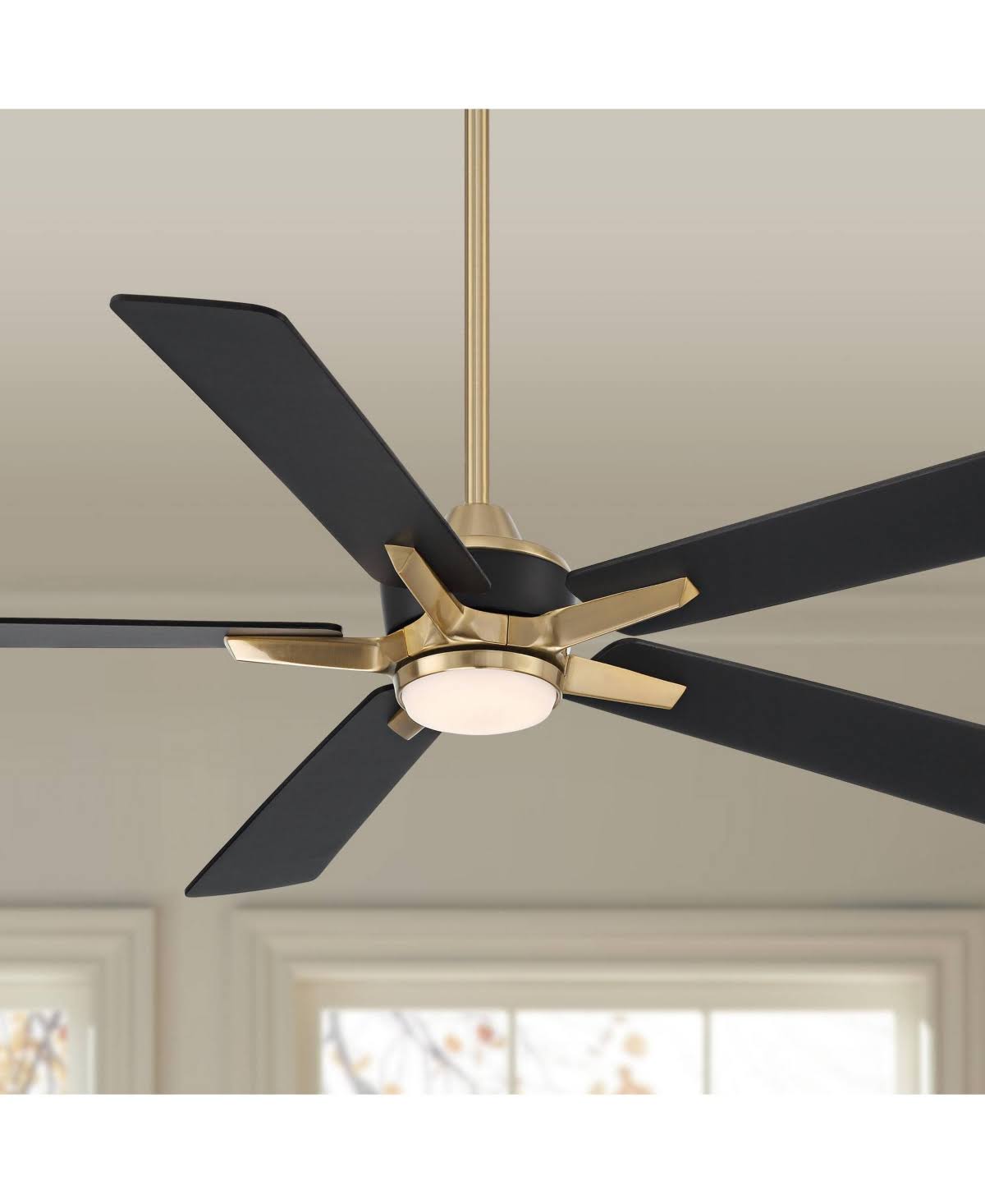 86b239a54934e9b53fa3a33e2f3e935e36dce31e42fca647ee8ccbda5bf09b27.jpg Casa Vieja 52" Vegas Nights Modern Indoor Outdoor Ceiling Fan with Dimmable LED Light Remote Control Soft Brass Black Damp Rated for Patio Exterior - Image 1