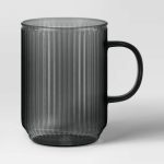 18.5oz Glass Ribbed Mug Black - Threshold