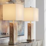 360 Lighting Connie Modern Table Lamps Set of 2 25" High Brown Faux Marble with USB Charging Port White Rectangular Shade for Living Room Office
