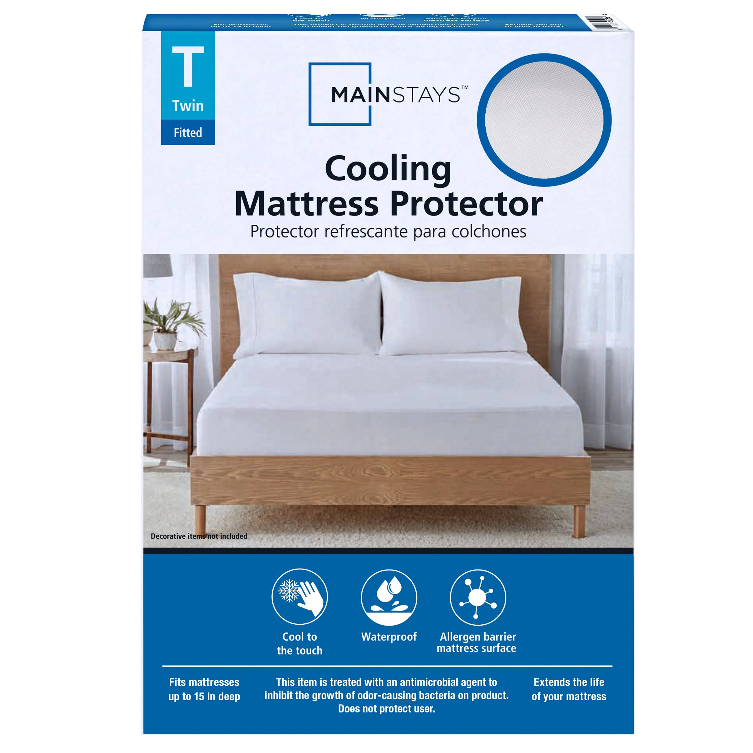 8716aa696ac21bdc8c86a569e7bb25b9dbd48cd2ea857db7e5b1225a4c425d61.jpg Mainstays Cooling Waterproof Fitted Mattress Protector, Twin - Image 1