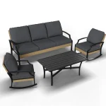 AECOJOY Outdoor Patio Furniture Set with Rocking Chair, 4 Piece Rattan Conversation Bistro Set with Coffee Table, Gray