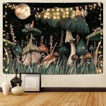 Boniboni Trippy Mushroom Tapestry Moon and Stars Tapestry Snail Tapestry Fantasy Plants and Leaves Tapestry Wall Hanging for Room(59.1 x 59.1 Inches)