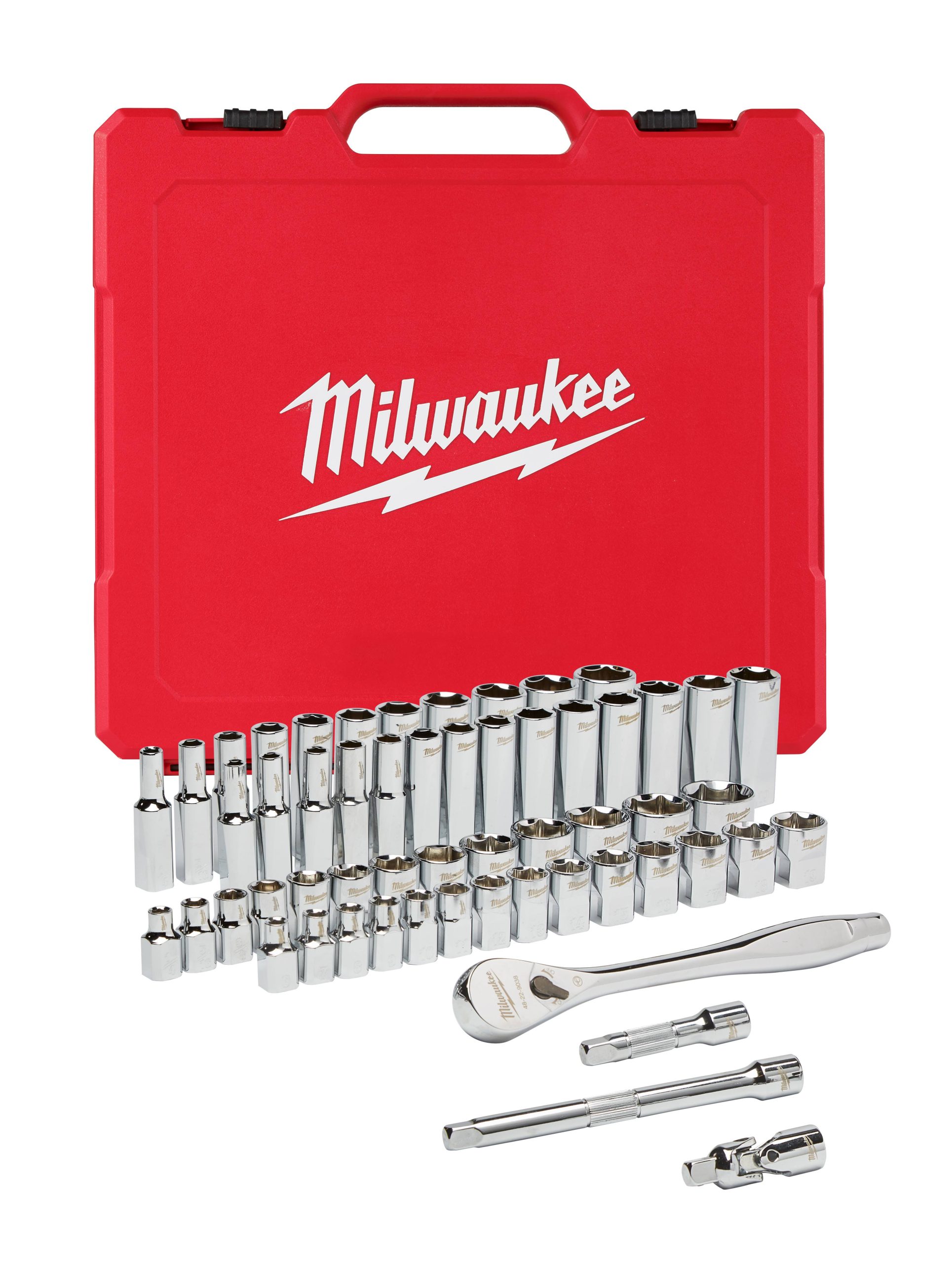 873c02b9c2149dda593aea04646838598f5d85f09eaa3f6f2c08f7ed6a124e9f.jpg Milwaukee 3/8" Drive SAE & Metric Ratchet & Socket Set - Image 1