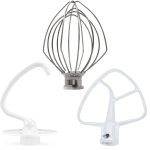 AMI Parts Kitchen Mixer Attachment Coated Flat Blade Paddle K45B/ Wire Whip K45WW/ Dough Hook K45dh, 3 Pieces Stand Mixers Repair Set for Kitchen