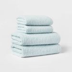 4pk Quick Dry Ribbed Hand/Wash Towel Set Aqua - Threshold