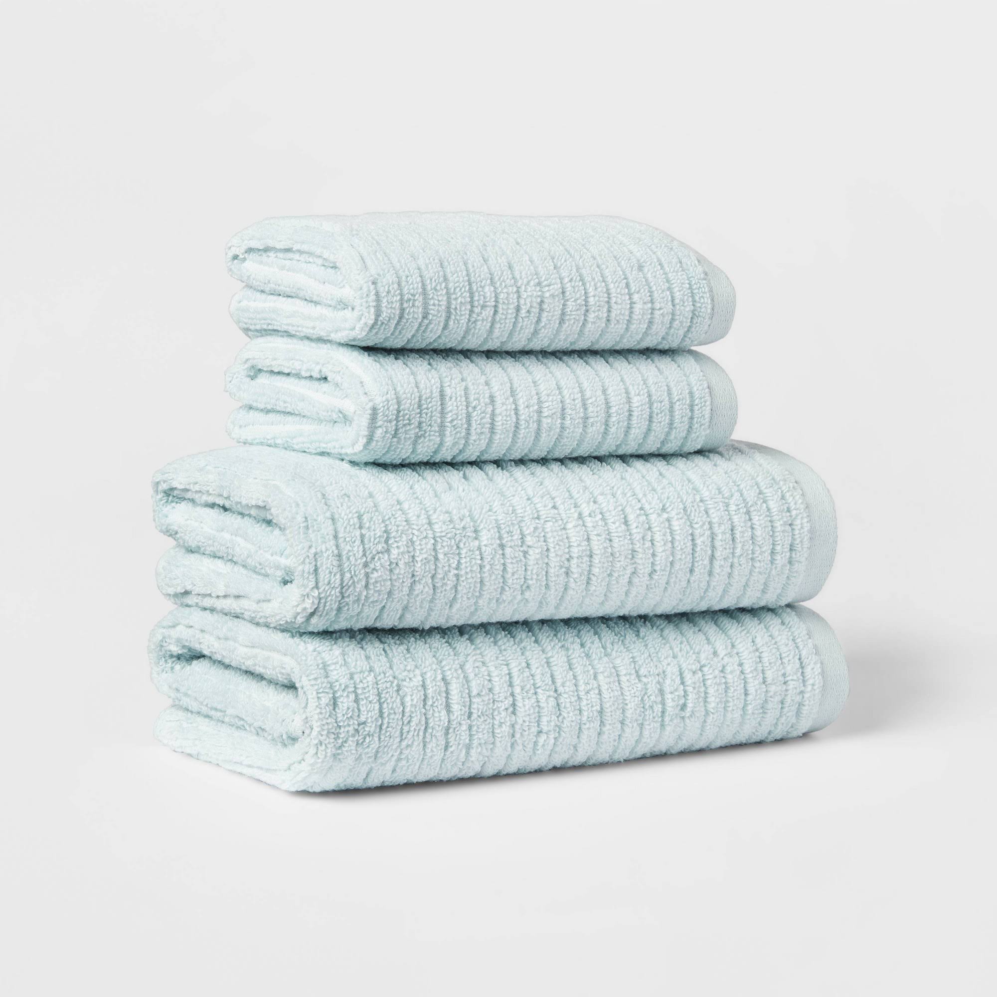 877484cf6d0def91d227d37f7522c3427ceaf58eaeb0f7122e5b3bfb2f1c82c8.jpg 4pk Quick Dry Ribbed Hand/Wash Towel Set Aqua - Threshold - Image 1