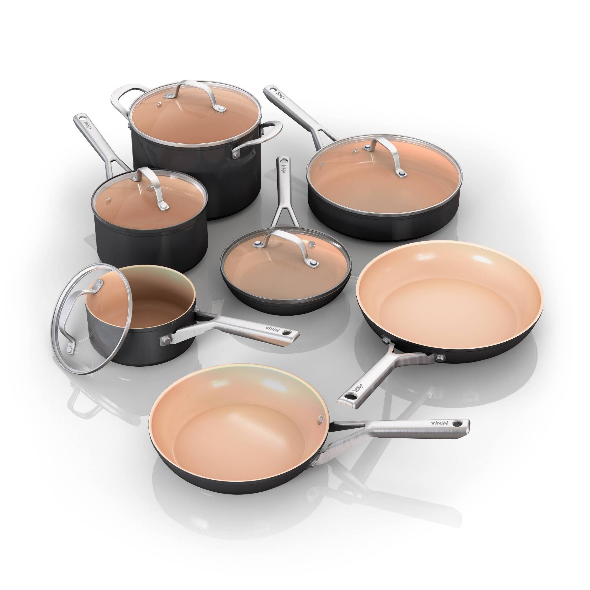 87a8fced09fa95ee005a59e448aeaf99dbc2daf62597ab9b23835c04cf989ed0.jpg Ninja 12pc Ceramic Extended Life Cookware Set - Image 1