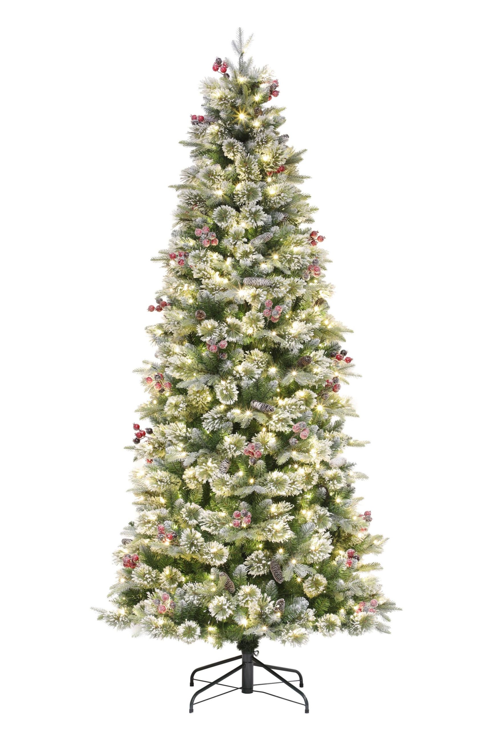 Holiday Living Frost Berry 7.5-ft Mixed Needle Pre-Lit Slim Flocked Artificial Christmas Tree with LED Lights | L21T11R2-75LD5K5