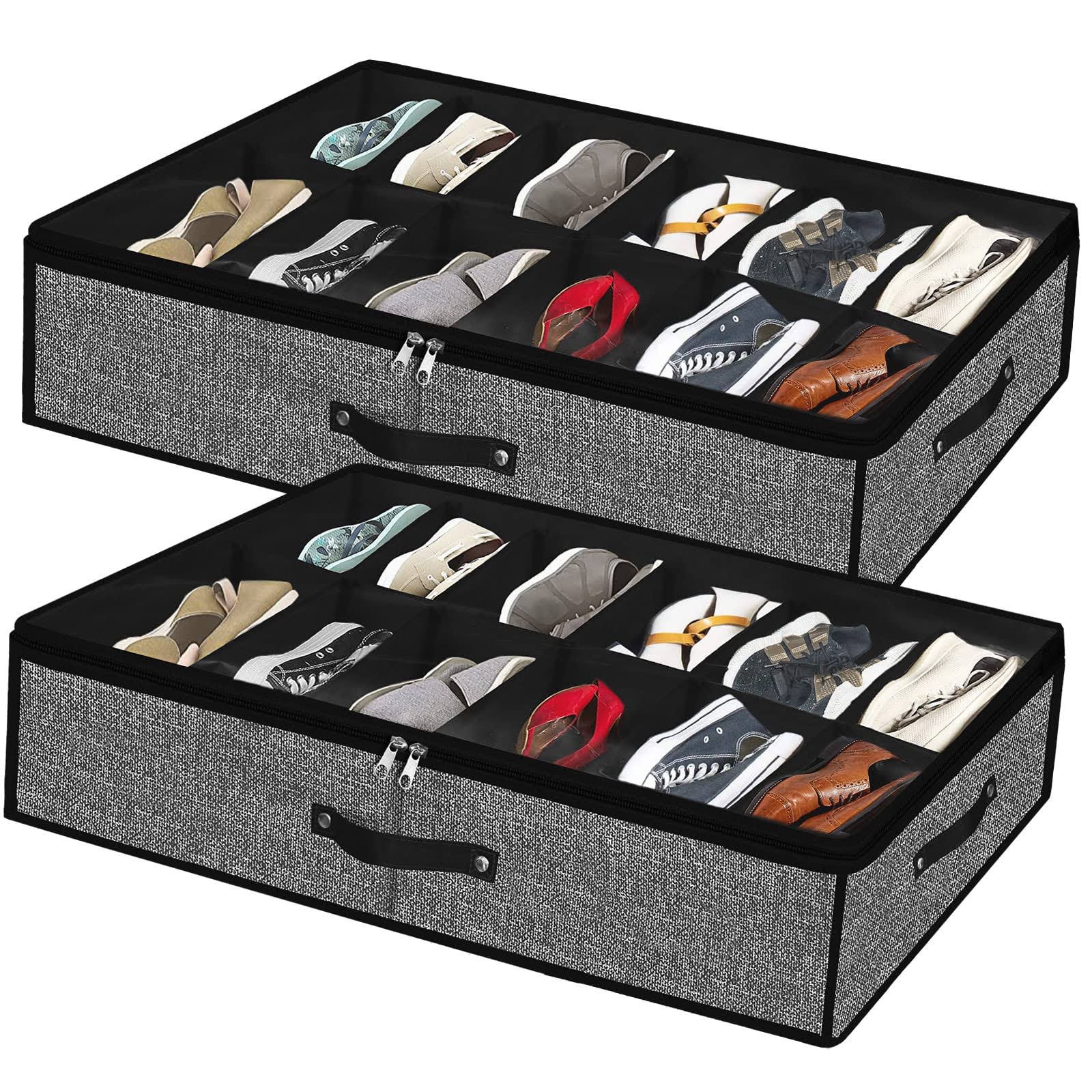 87d992d2605fad1b0998846498aa38fada5b865ad4be34a0bac6921595e270fb.jpg Meerainy Under Bed Shoe Storage Organizer for Closet 2 Pack- Fits 24 Pairs Underbed Shoes Container Boxes with 2 Sturdy Handles and Clear Window - Image 1