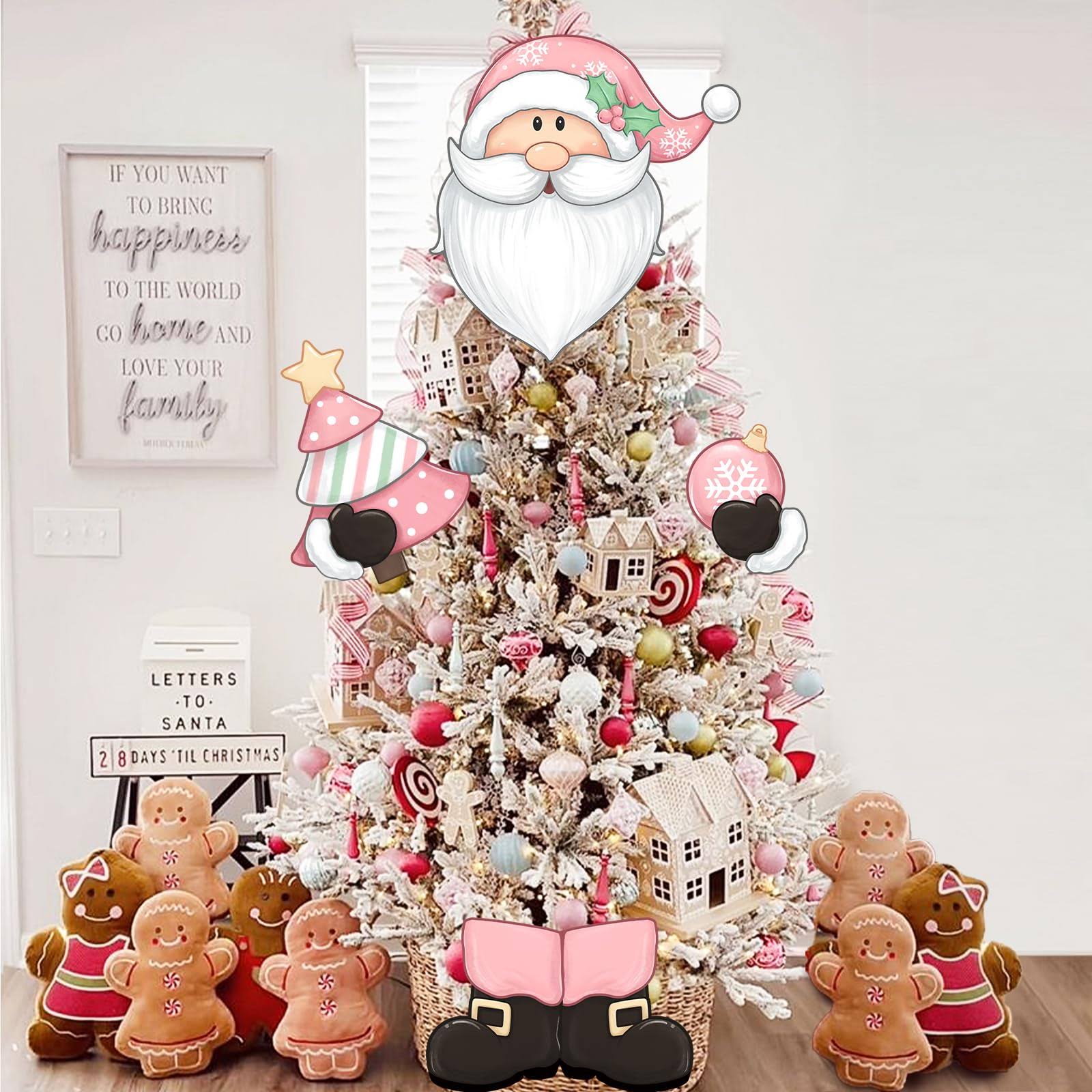 87ee131ed492686684d32ccf2f87c90a2b248014df7a293fea7cd35a770c4206.jpg Auirre Santa Claus Christmas Tree Topper Head Arms and Legs, Xmas Pink Decorative Tree Ornaments Decor, Funny Holiday Indoor Home Decorations Party - Image 1