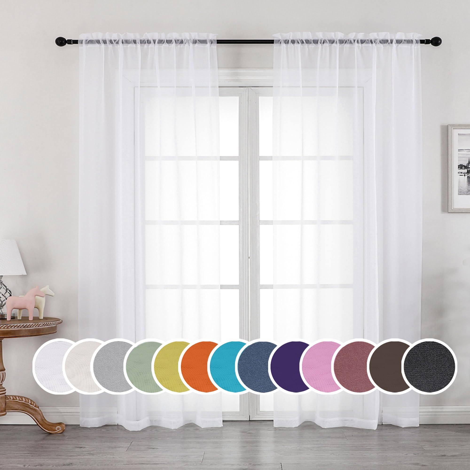 881f700024e13a52b38809cc0a79d616147355779ad14718af4db9b6ee3a0f64-1.jpg OWENIE Sheer White Curtains, Sheer Curtains 84 Inches Long 2 Panels Set, Rod Pocket Voile Fimly Sheer Drapes for Living Room/Bedroom, 2pcs, Each 42" - Image 1