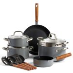 GreenPan Mayflower Pro Hard Anodized Healthy Ceramic Nonstick, 13 Piece Cookware Pots and Pans Set, Vintage Wood Handle, PFAS-Free, Induction