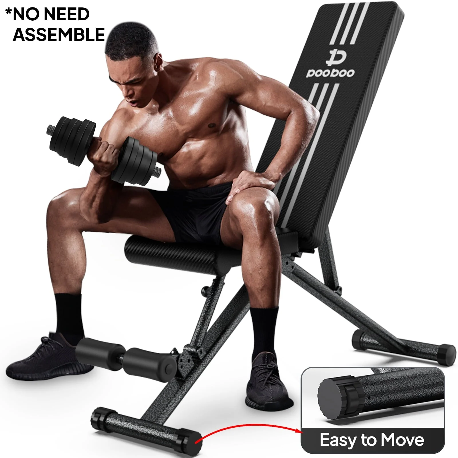 882c7e3f6040e34f84399e9d2af5266d1c617cfbdd8d5e455843bfbff7c3e397.webp Pooboo Folding Sturdy Workout Bench Free Installation Weight Strength Training Benches 2.17" Thickness Pad with 10 Adjustable Incline 800 lb - Image 1