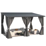 AECOJOY 14'x10' Outdoor Hardtop Metal Gazebo with Curtain and Netting