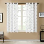 Top Finel Short Sheer Curtains 45 inch Length for Bathroom,Privacy White and Gray Embroidered Diamond Grommet Window Treatments Curtains for Living