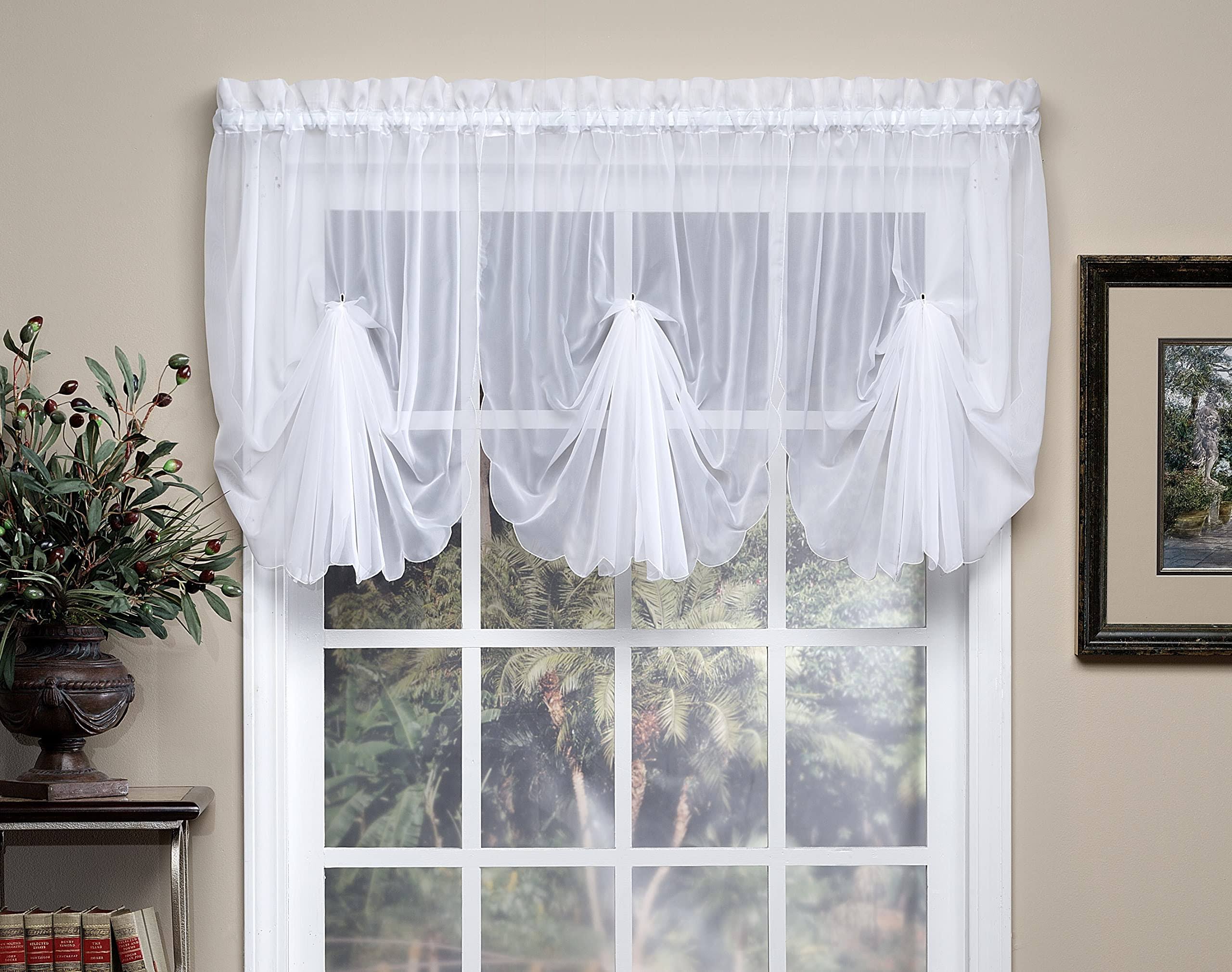8880f126380f1576ddbf7b6cc05d24e21e3996dbadd4c8d3af996d1cf0f63940.jpg Emelia 40" Fan Insert Sheer Window Curtain in White - Image 1