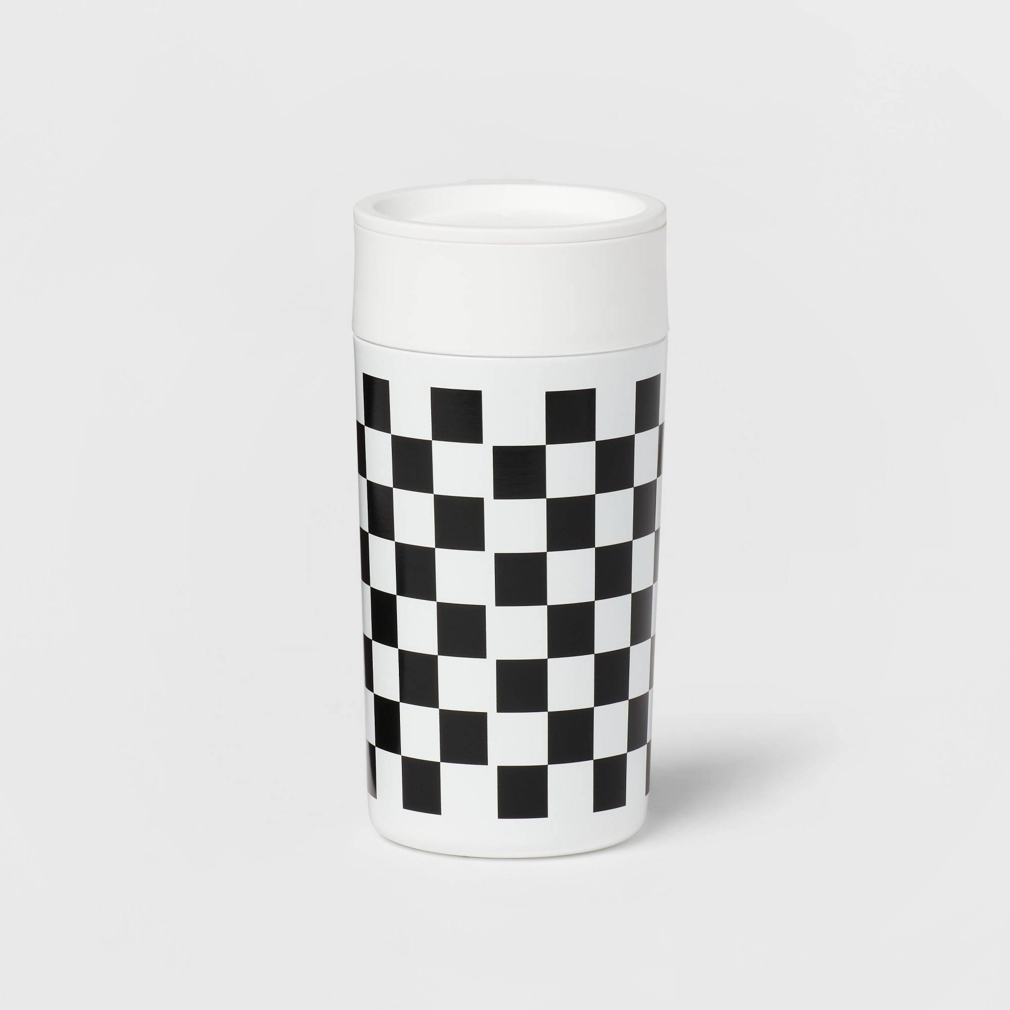 888eb69a10fad60ee544232d6beb9c4ff781cf10acddc188e4ff81ccfe44d91c.jpg Room Essentials Double Wall Coffee Tumbler - Checkered - 12 oz - Image 1