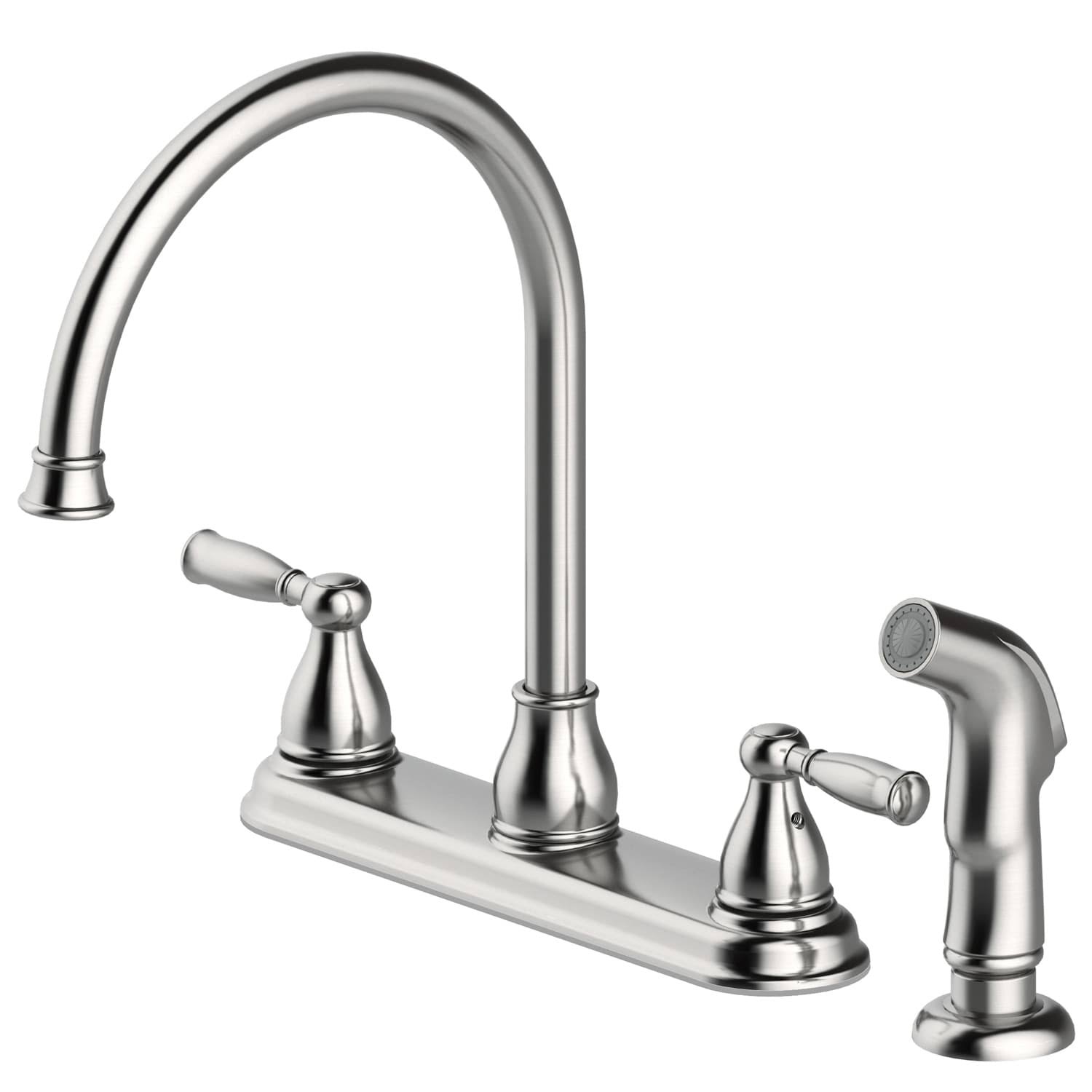 88969247d1953c5fc4f6ebf1ee5966db02b85d8372cefe204e77a9457bba11d2.jpg Project Source Brice Stainless Steel 2-Handle Deck-Mount High-Arc Handle Kitchen Faucet (Deck Plate Included) - Image 1