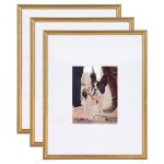 Kate and Laurel Adlynn Wall Picture Frame Set, 16" x 20" Matted to 8" x 10", Gold, Set of 3