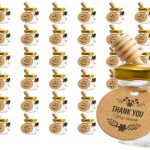 1.5oz 48 Pack Mini Glass Hexagon Canning Jars with Gold Lid, Bee Charms Honeybee Pendant, Honey Dipper Sticks, Jute Tag String, Thank You Gift Tags,