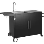 AECOJOY Outdoor Kitchen Sink with Hose Hook up, Stainless Steel Grill Prep Table Kitchen Cabinets Island