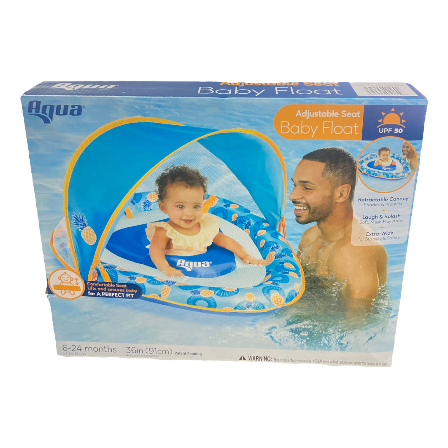 88fd786b964157a3b9c709a32e0532eaf71f8fbaf6670a2466221a83d13a1aff.jpg Aqua Leisure Adjustable Seat Baby Pool Float w/ Retractable Canopy Pineapple - Image 1