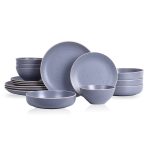 Stone Lain Lauren 16-Piece Stoneware Dinnerware Set, Service for 4, Light Gray