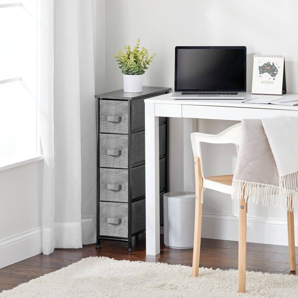 8926d9b34a7835f2cb24d7fa504ab6a5ed80e1c451c14b814dee433419fb6fbc.jpg mDesign Narrow Dresser Storage Tower Stand with 4 Removable Fabric Drawers - Charcoal - Image 1