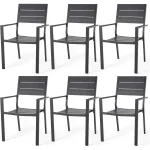 AECOJOY 6 Pieces Outdoor Dining Chairs, Aluminum Frame Stackable Patio Chair