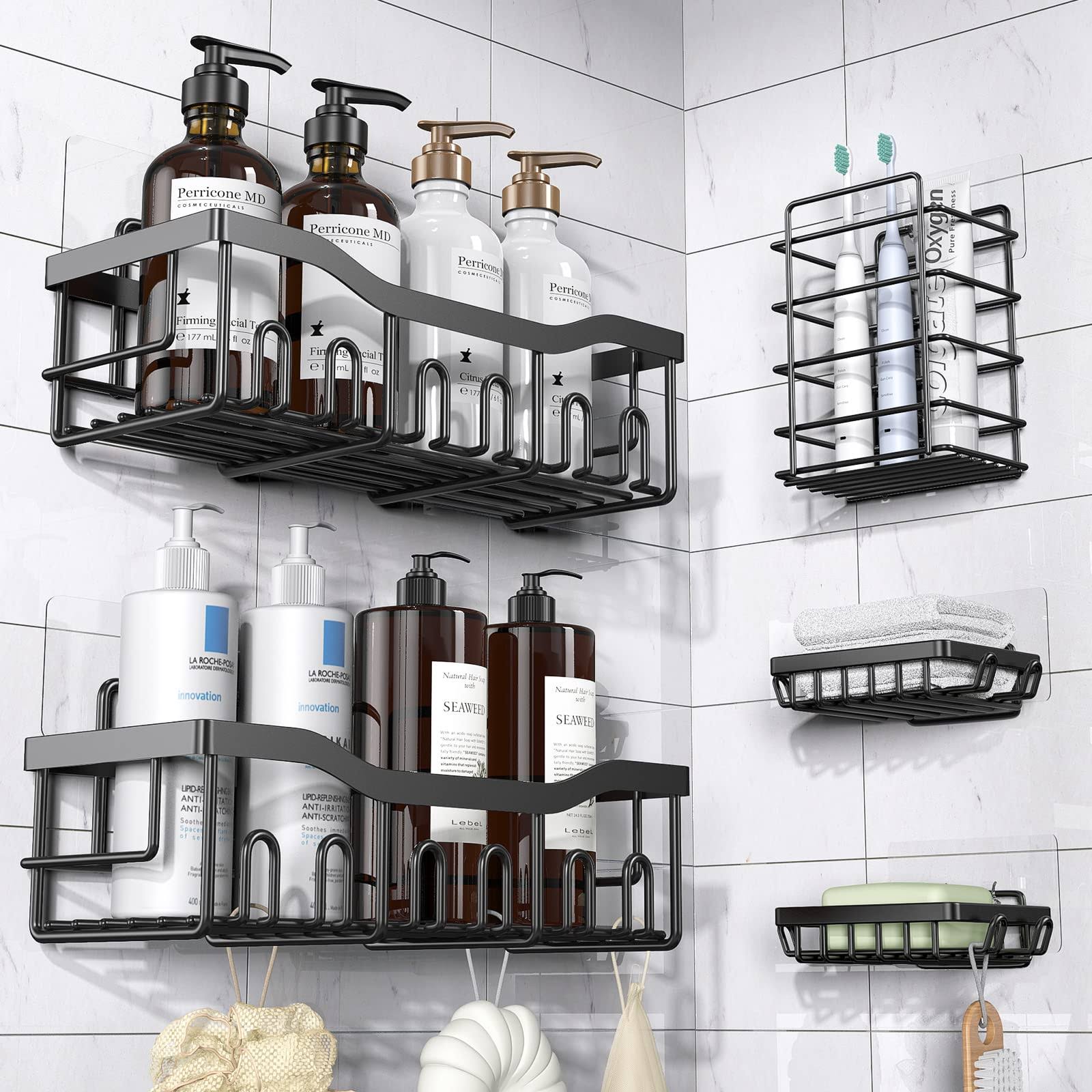 8988d1f2f365bd23587548821c38d97036be64a9ab1c512f989898cf09a58ef5.jpg EUDELE Shower Caddy 5 Pack,Adhesive Shower Organizer for Bathroom Storage&Kitchen,No Drilling,Large Capacity,Rustproof Stainless Steel Bathroom - Image 1