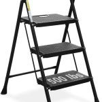 HBTower 3 Step Ladder, Folding Step Stool with Wide Anti-Slip Pedal, 500lbs Sturdy Steel Ladder, Convenient Handgrip, Lightweight, Portable Steel