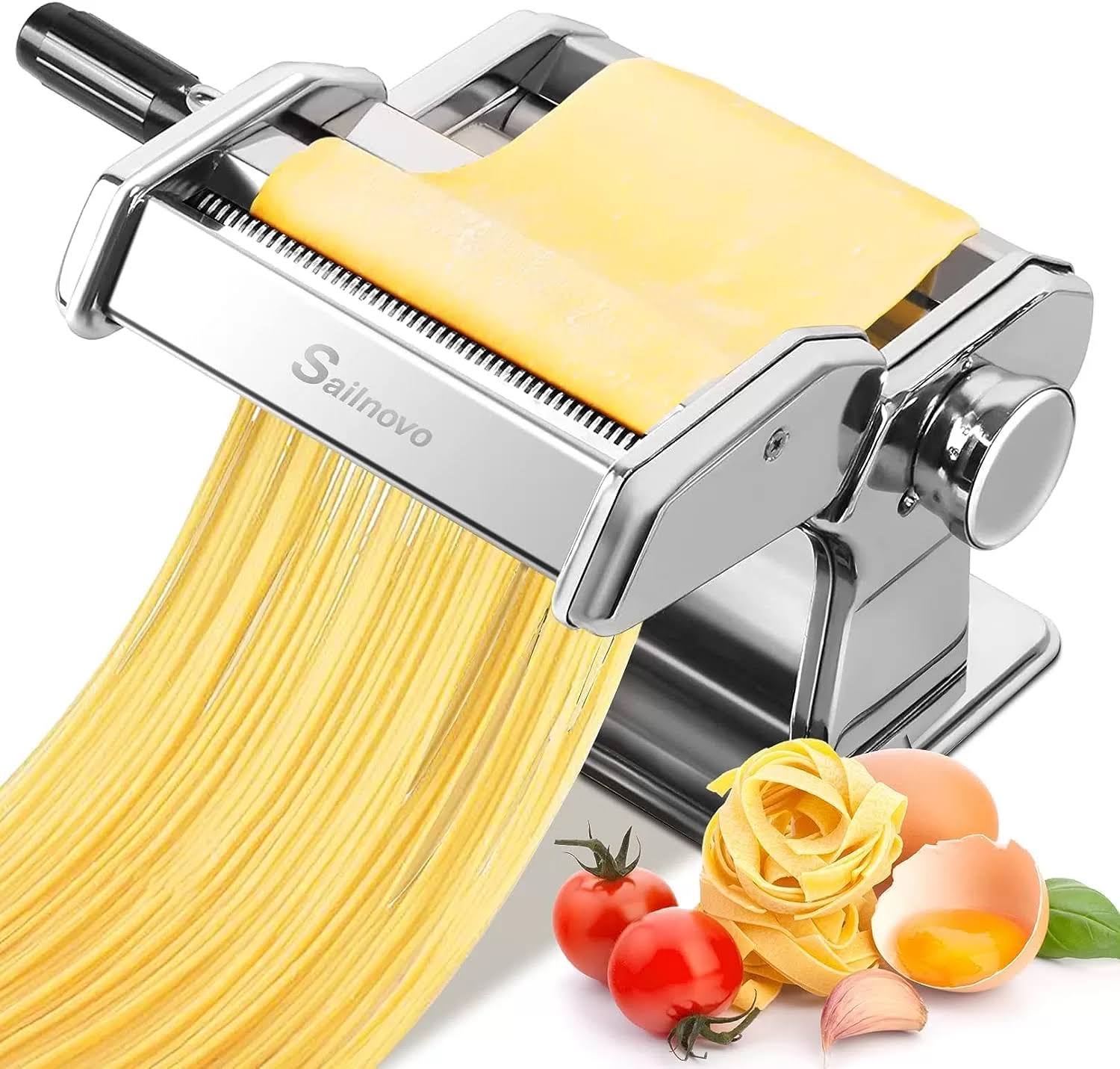 89c5ffaa62491af9d9dd83279851b27fabcd821da46af423c4cb70ac0bd54a2c.jpg Sailnovo Pasta Maker Machine 150 Roller Pasta Maker 7 Adjustable Thickness Settings 2-in-1 Noodles Maker with Rollers and Cutter Perfect for Spaghetti - Image 1