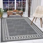 Antep Rugs Alfombras Modern Bordered 8x10 Non-Skid (Non-Slip) Low Profile Pile Rubber Backing Indoor Area Rugs (Gray, 710 x 10)