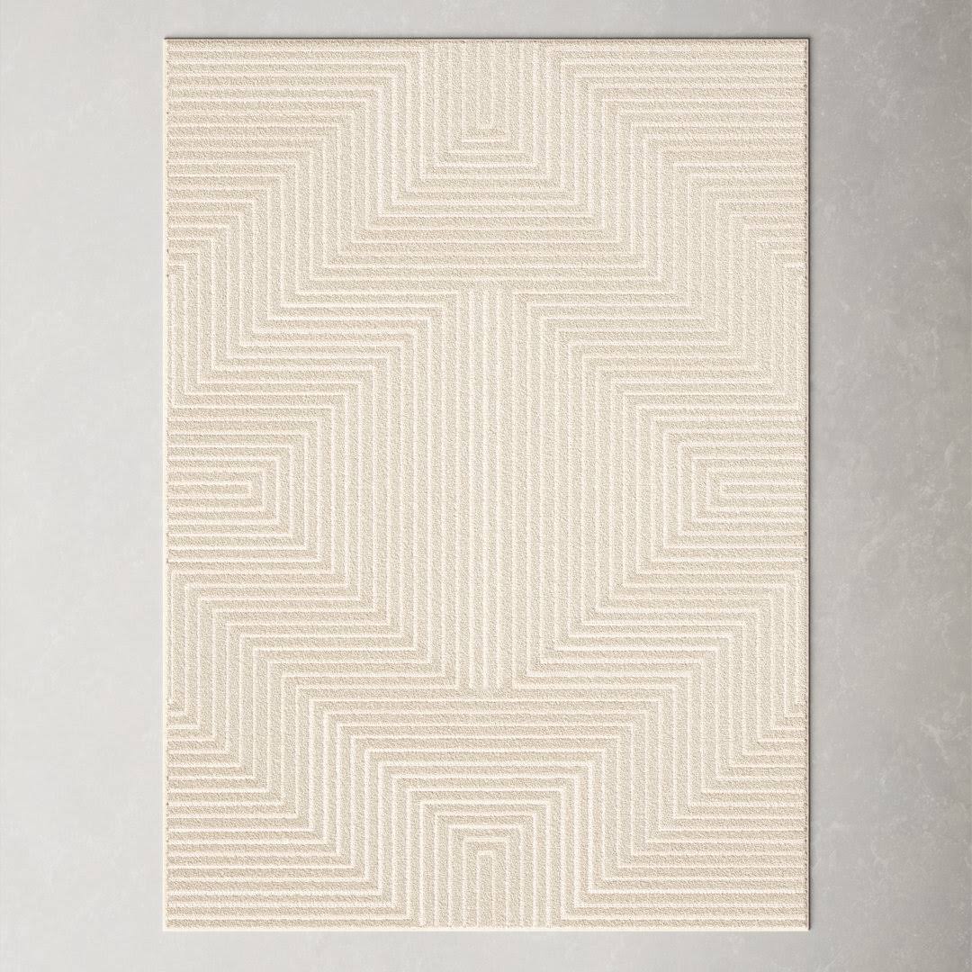 89e552c1b6c4c67651266911ff374a2adc1ee80ae41429339cc5ed8f04a9deff.jpg Balsham Geometric Cream Area Rug AllModern Rug Size: Rectangle 5'3" x 7'3" - Image 1