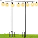 Walensee 9.4 ft String Light Poles with Hook for Hanging String Lights for Garden Party Patio Christmas Wedding - 2 Pack