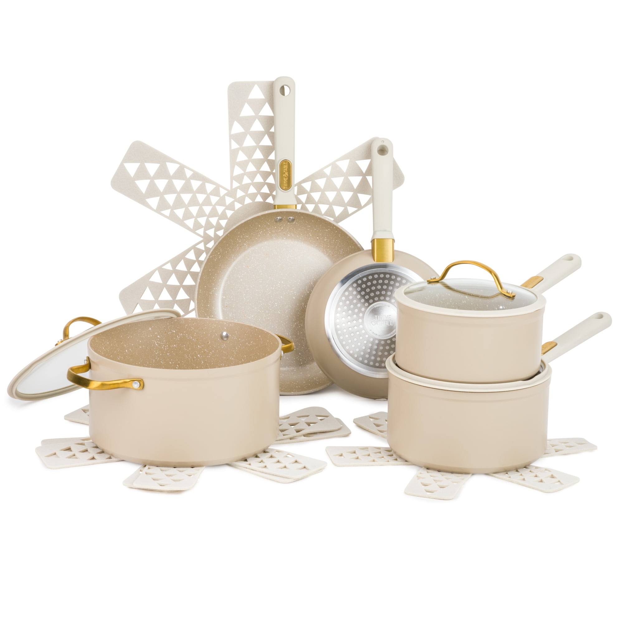 8a0c73ce11be78351fe64c6b201a46e36cb2cb36aa01ecaf4e5610a693385033.jpg Thyme & Table Non-Stick 12-Piece Granite Cookware Set, Taupe - Image 1