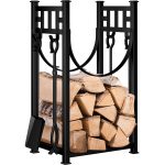 Amagabeli Garden & Home 31.6in Large Firewood Rack Fireplace Tools Set Wood Holder Indoor Log Rack with Tools Tall for Wood Stove Firepit Campfire
