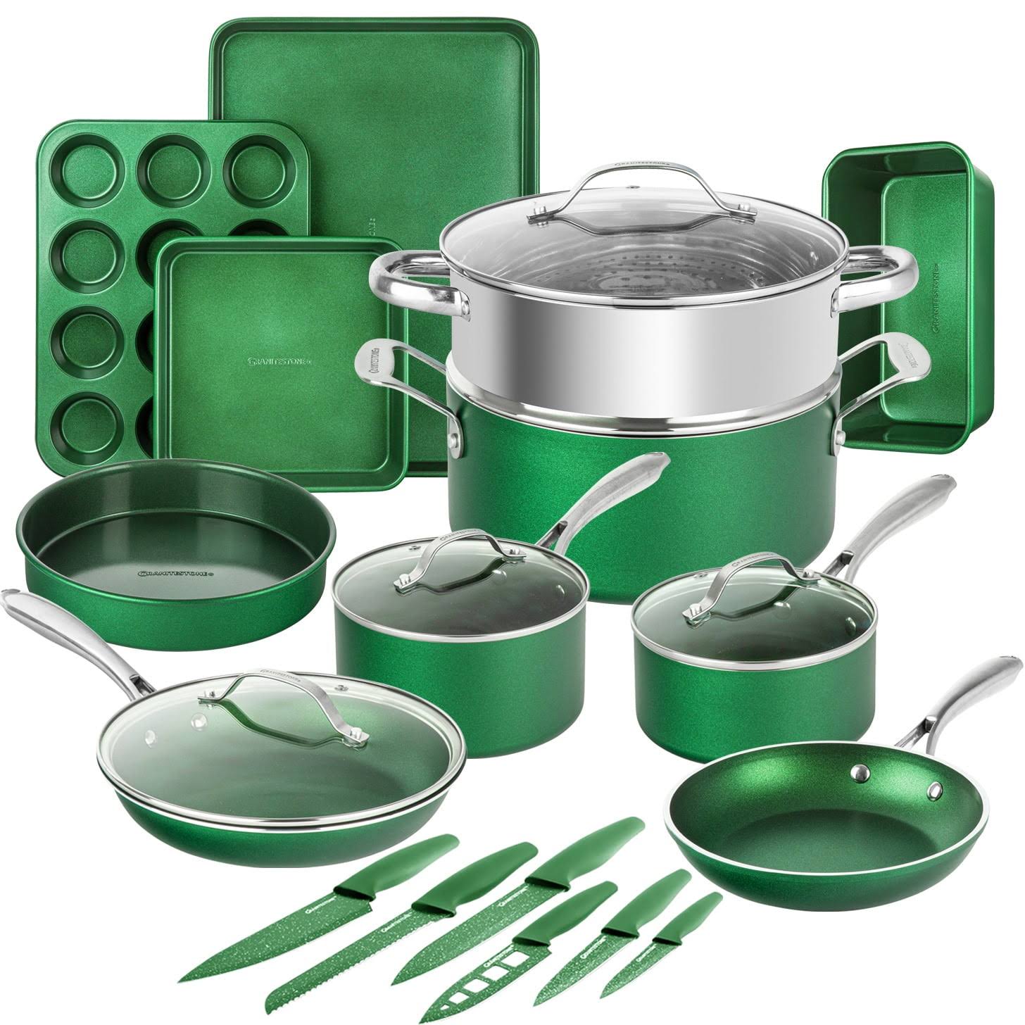 8a233b310090603ed4509aa39fdf14677415283b00274d74f86ce87b0c5ca63c.jpg Granitestone Pots and Pans Set Nonstick 21 Pcs Cookware Set Emerald - Image 1