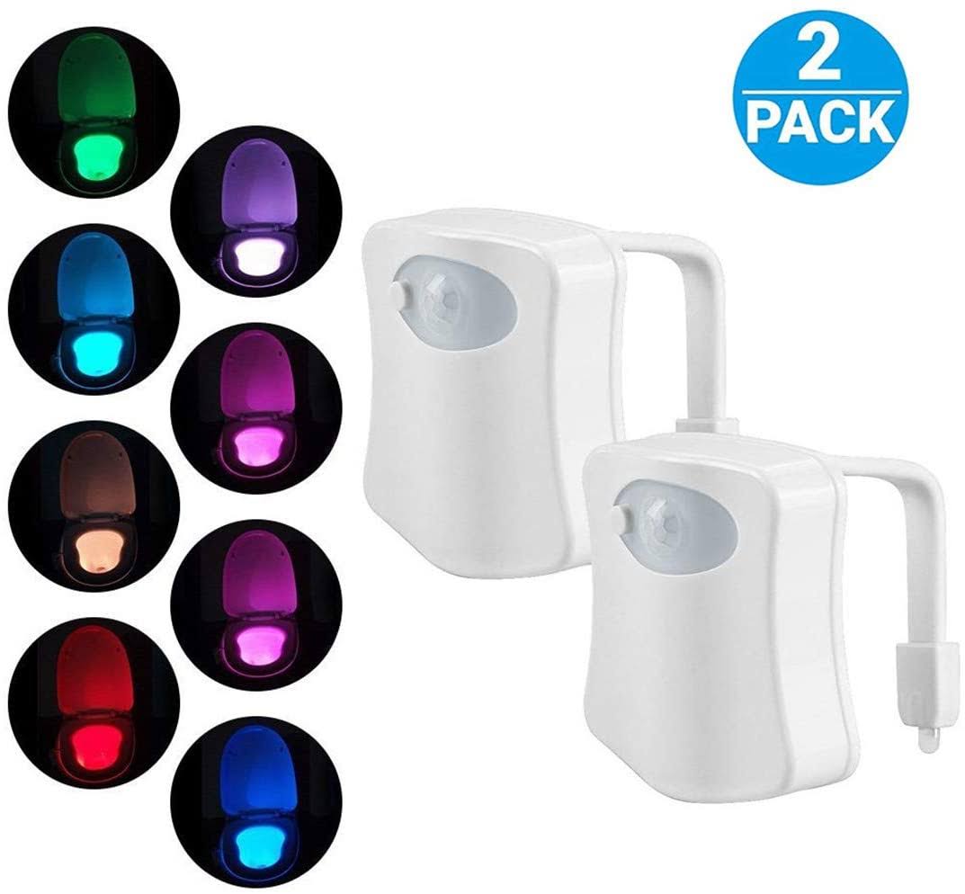 8a5adbe76585d8a027ced3b0cc962a2a64603764f82e8ebf81979f3e1f978a50.jpg ZEZHOU Original Toilet Night Light 2 Pack, Motion Sensor Activated LED Lamp, Fun 8 Colors Changing Bathroom Nightlight Add on Toilet - Image 1