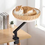 Tangkula Cat Desk Bed 360° Rotatable Rattan Desk Cat Bed Attachment