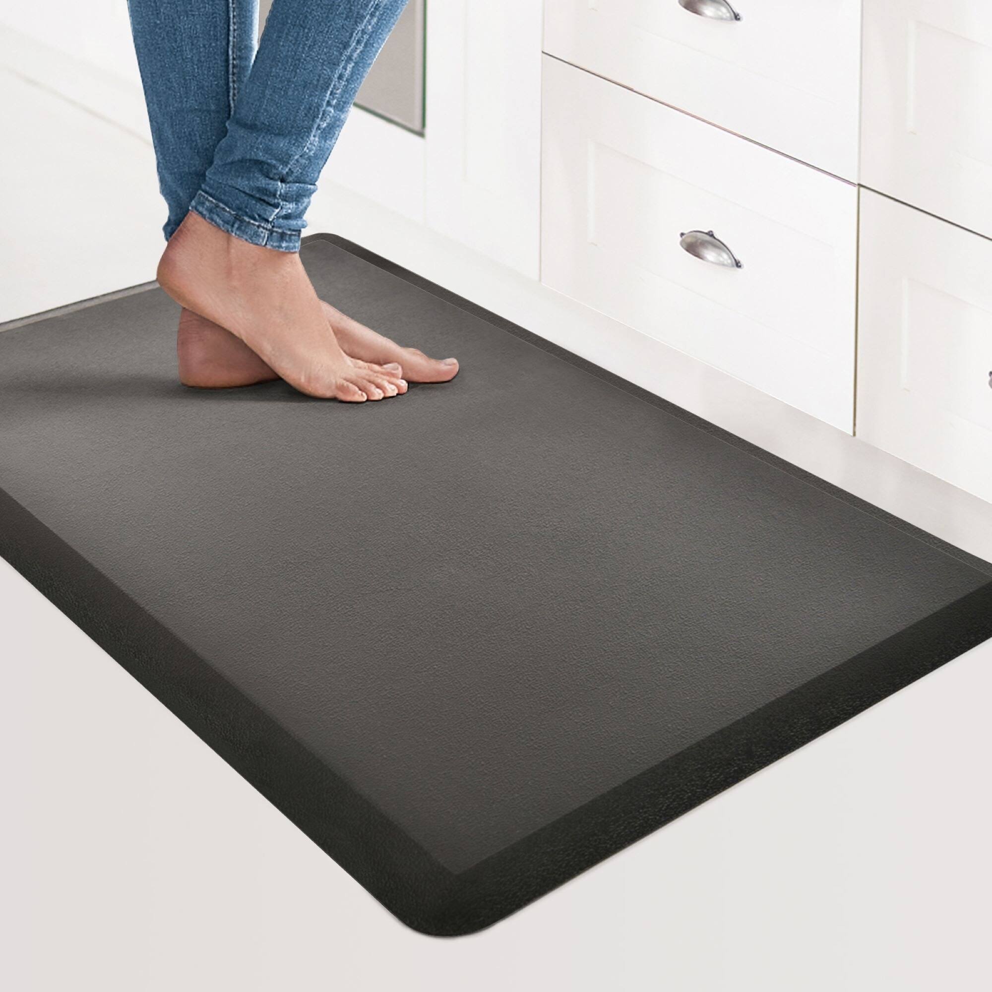 8aacb85079d94da0c0ad0cd7f393e93bbc692f61dc5c11d57fdeea3bc7519874.jpg Art3d Premium Anti-Fatigue Comfort Mat, Thick, Non-Slip & All-Purpose Comfort - for Kitchen, Office Standing Desk Black 28''x17.3'', Size: 28 x 17.3 - Image 1
