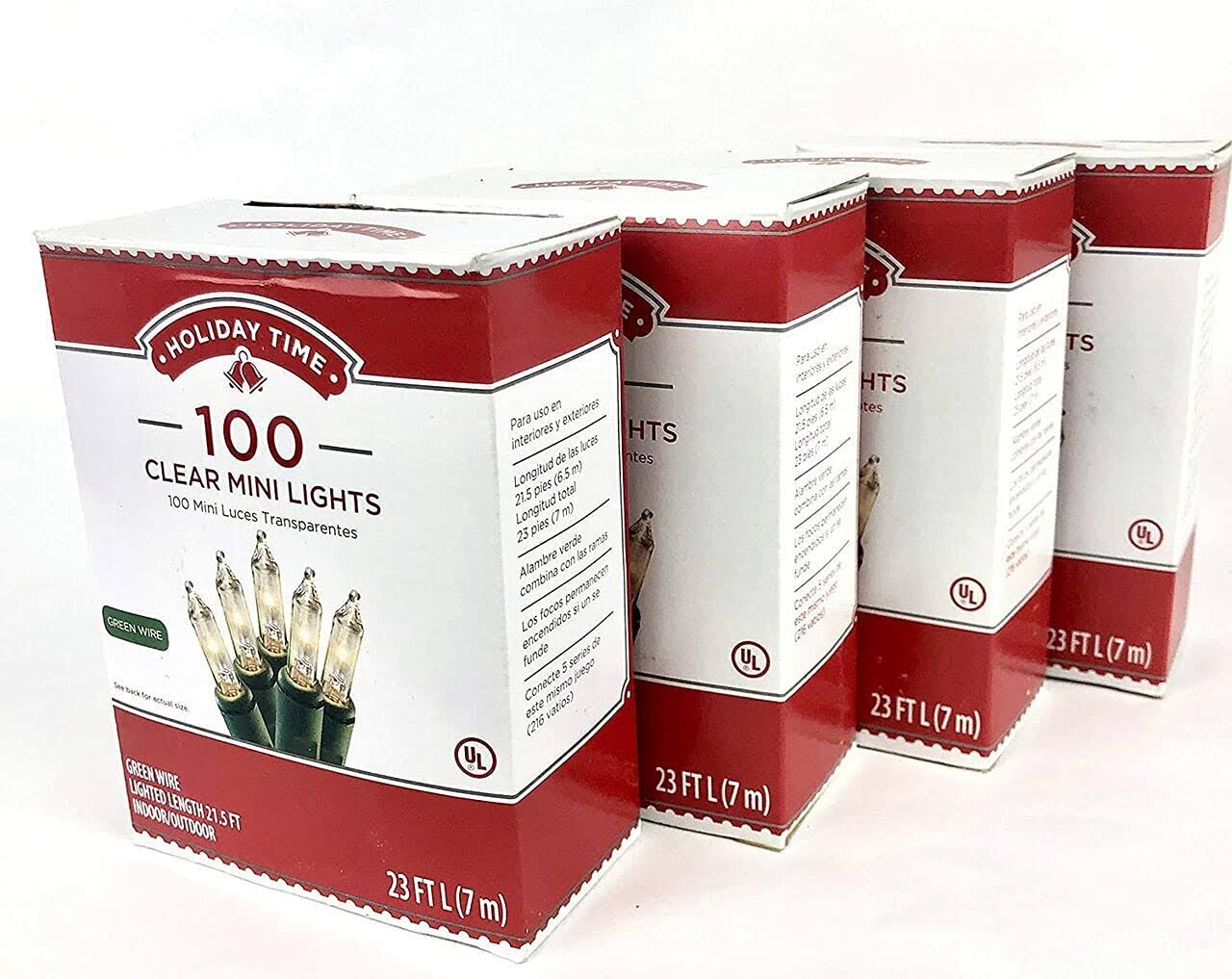 Holiday Time Bundle 4 Pack 100 Clear Mini Light - 23 Feet Green Wire 92 Feet Total