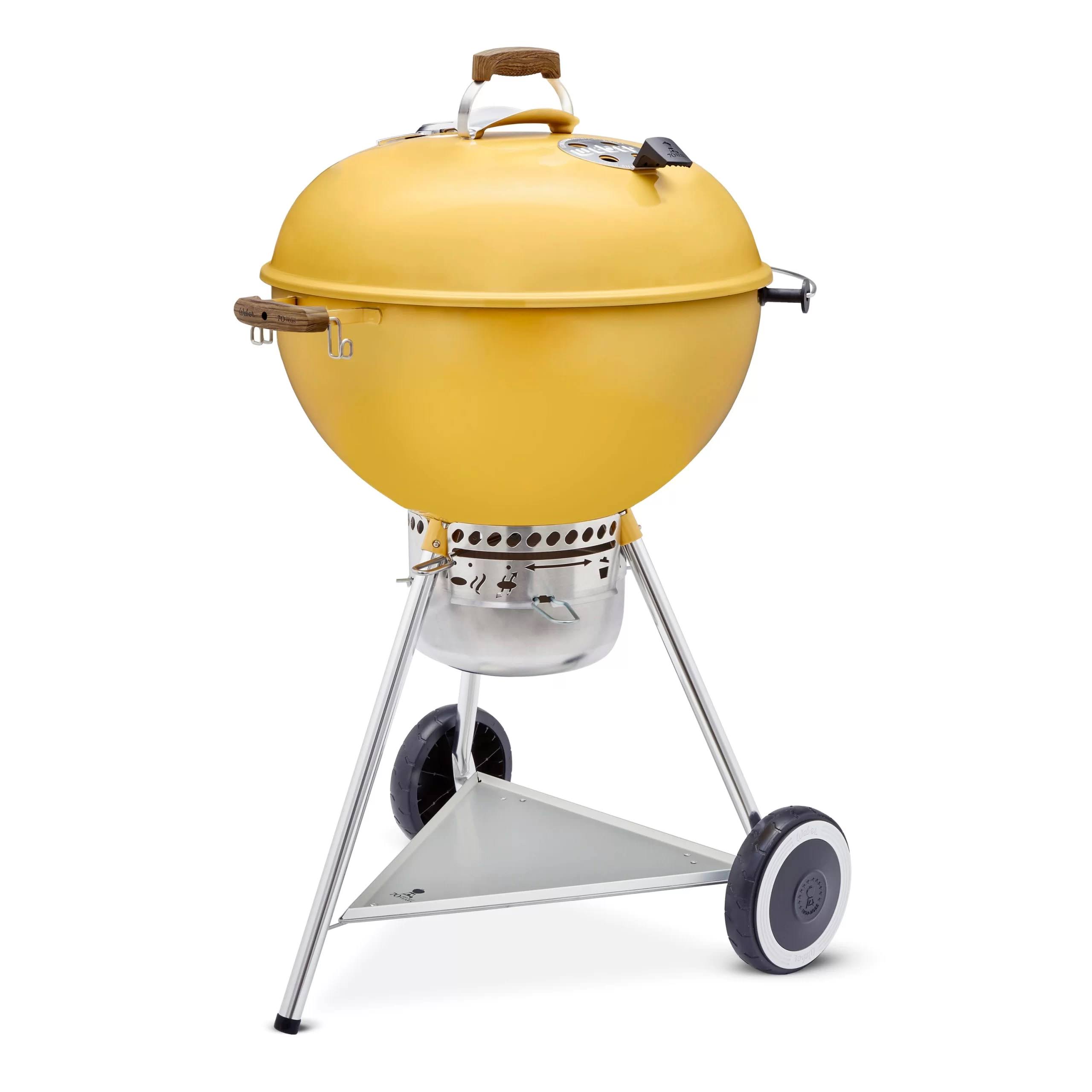 8ad58205f86d8a518eedc47d6b2b7e069378bd6a16540249c6a5476868c11016.jpg Weber - 70th Anniversary Kettle 22" Charcoal Grill - Hot Rod Yellow - Image 1