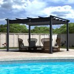 Veikous 10 ft. x 13 ft. Dark Grey Aluminum Outdoor Patio Pergola with Retractable Sun Shade Canopy Cover, Gray