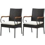 Set of 2, Outdoor PE Rattan Chairs with Soft Zippered Cushion, Heavy-Duty Metal Frame & All-Weather Wicker
