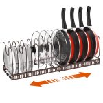 Housolution Pot and Pan Organizer Rack for Cabinet, Expandable Pot Lid Organizer with 14 Adjustable Dividers, Pan Holder Storage Rack for Kitchen