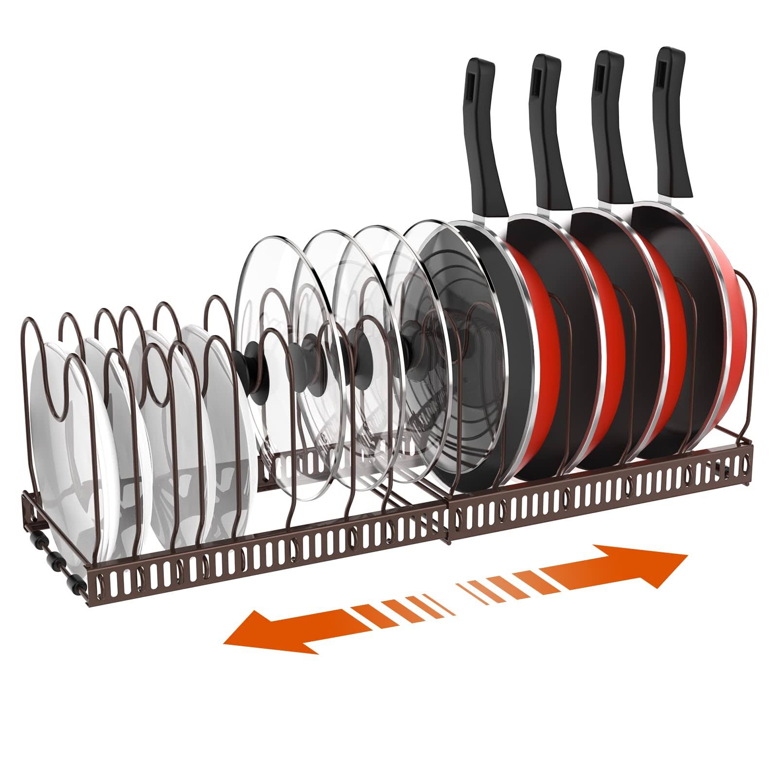 8b0d28d981ed321484307334e89d48f9f75f390929be6f737377fb2e45f4c906.jpg Housolution Pot and Pan Organizer Rack for Cabinet, Expandable Pot Lid Organizer with 14 Adjustable Dividers, Pan Holder Storage Rack for Kitchen - Image 1