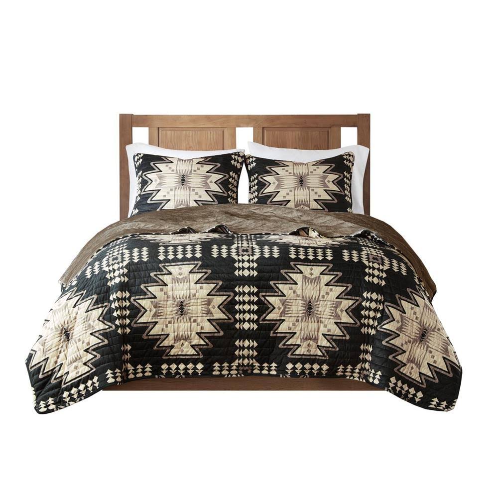 8b14e7216ed1aef7a04feddee2945ee8e5cc7db0e4f9a4f38ff08d08be8c02fa.jpg Sierra Oversized Print Plush Coverlet Set - Tan/Black - Woolrich - Image 1