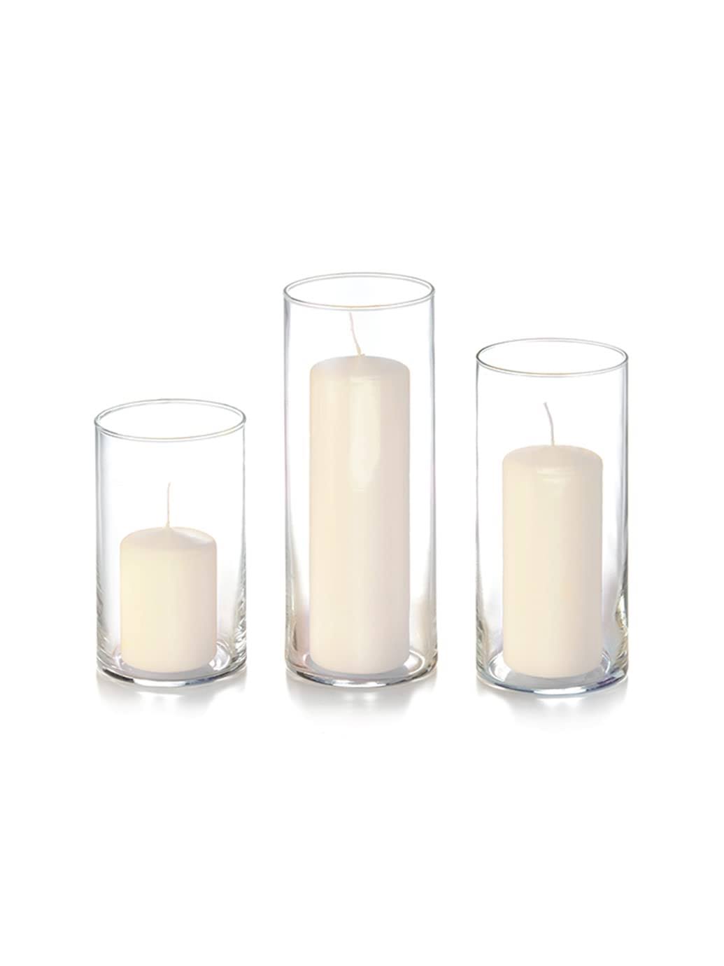 8b730b406ba0b73c5f988d6f8fe98a1b9e6d0050d9212cc28471d6b97f69e2c9.jpg Yummi Set of 36 -Slim Pillar Candles and Cylinder Vases, Ivory - Image 1